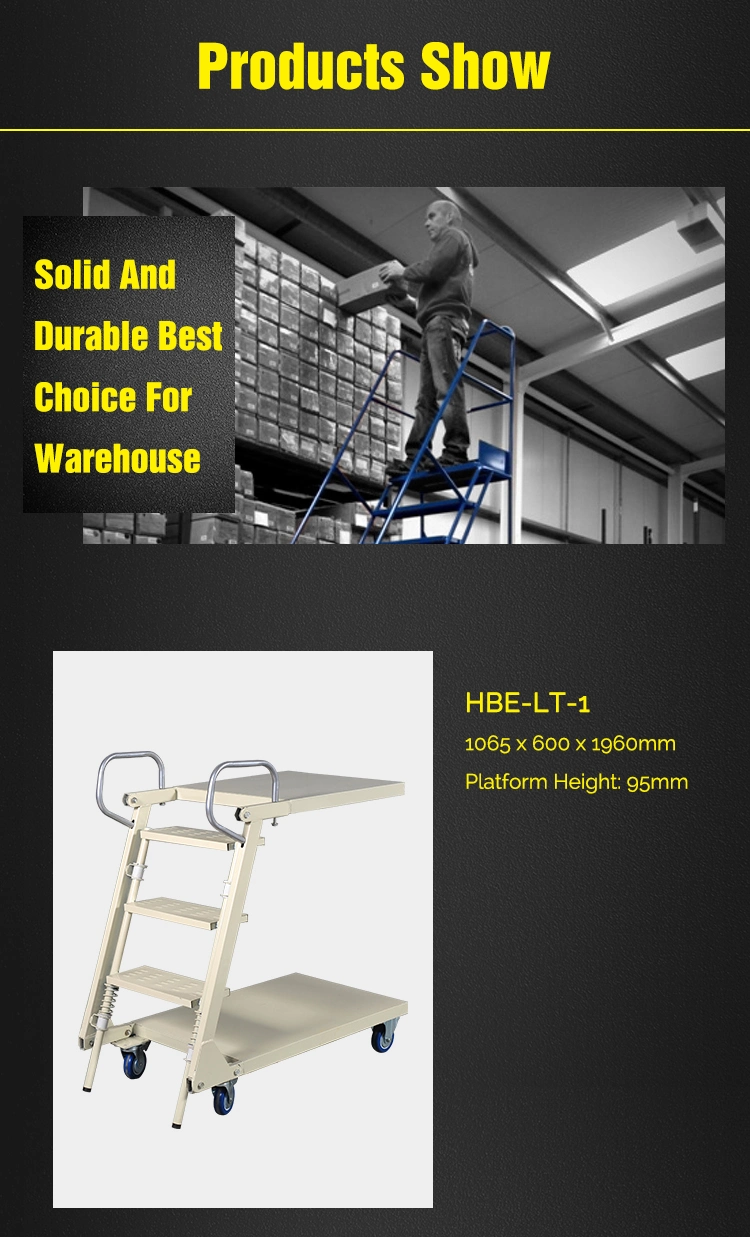 Supermarket Foldable Adjustable Metal Movable Step Ladder Cart