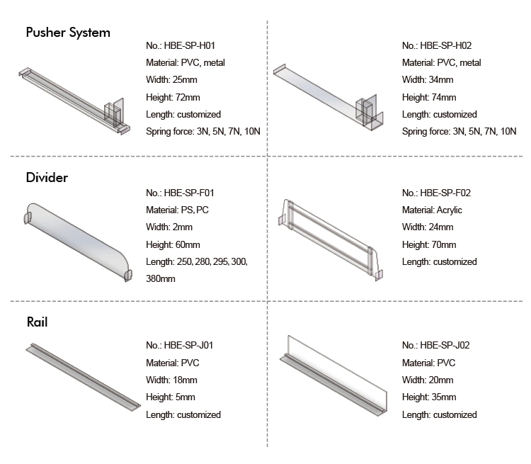 Shelf Cigarette Pusher Displaying Supermarket Shelf Accessories